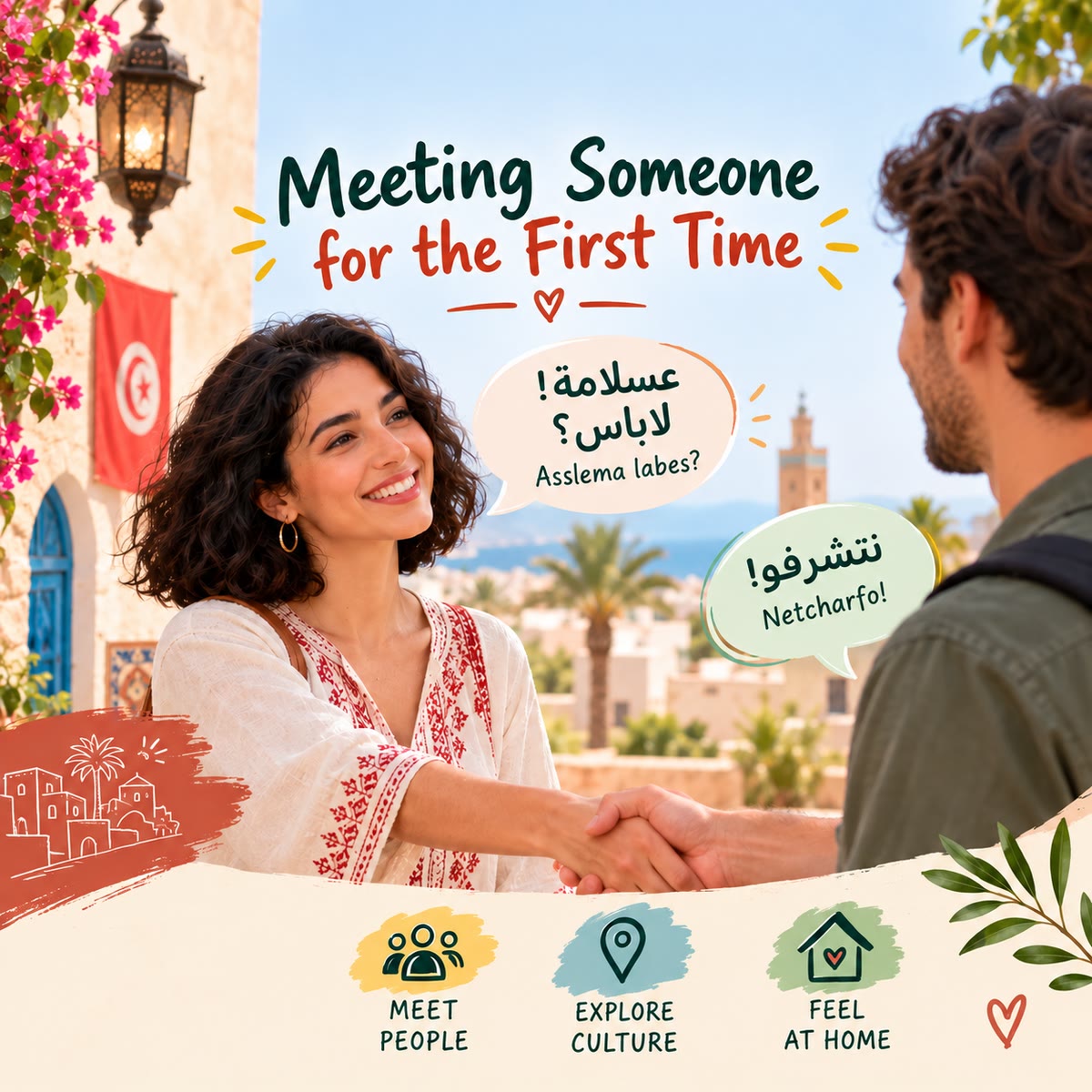 Meeting Someone for the First Time conversation lesson poster
